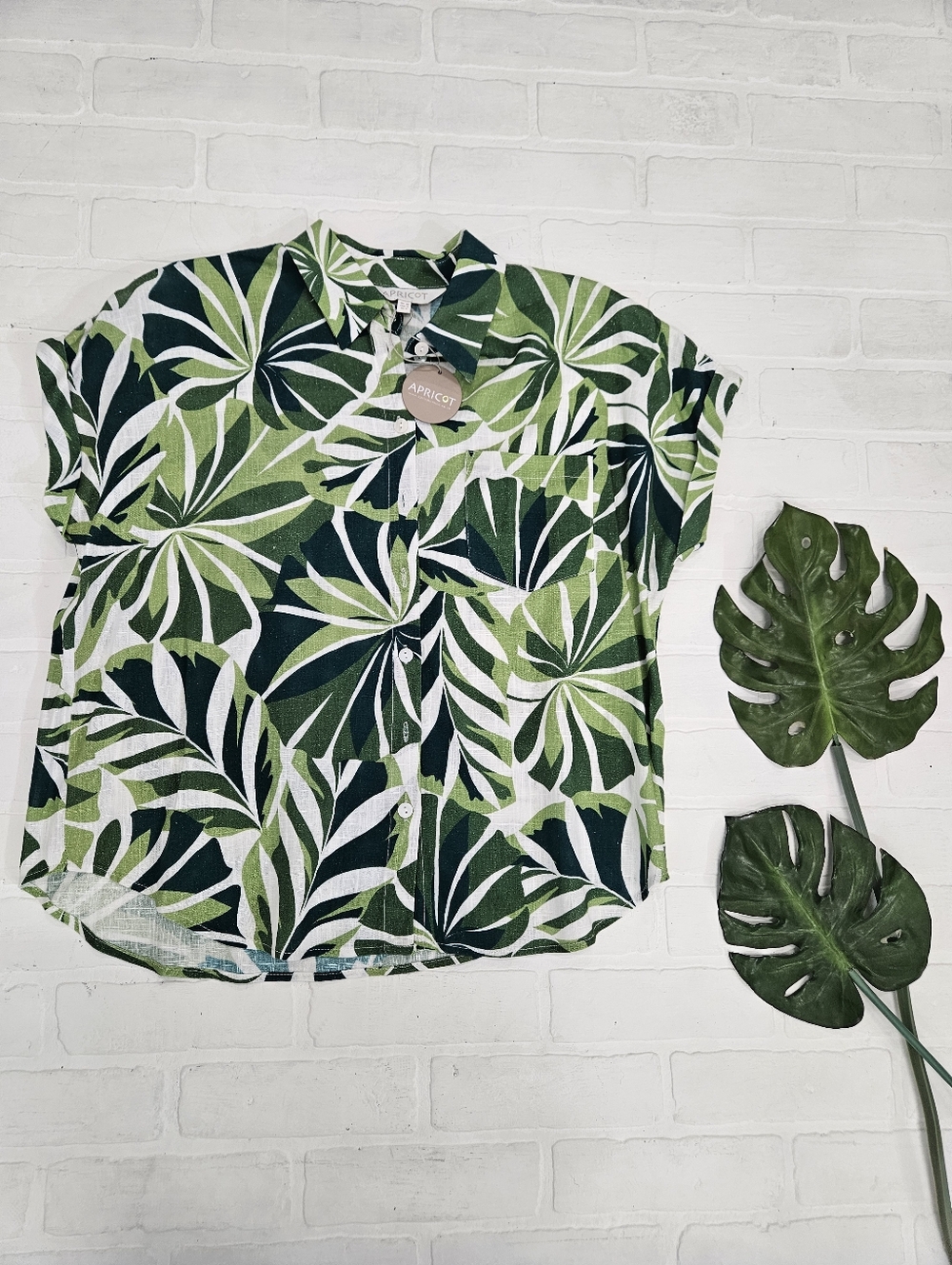 Linen Blend Palm Print Shirt